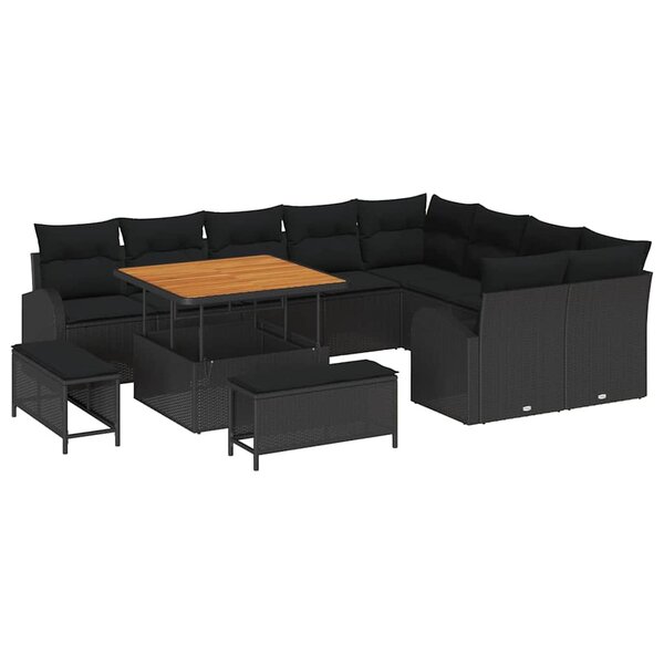 vidaXL Ensemble de canapé de jardin avec coussin 12 Pièces Noir