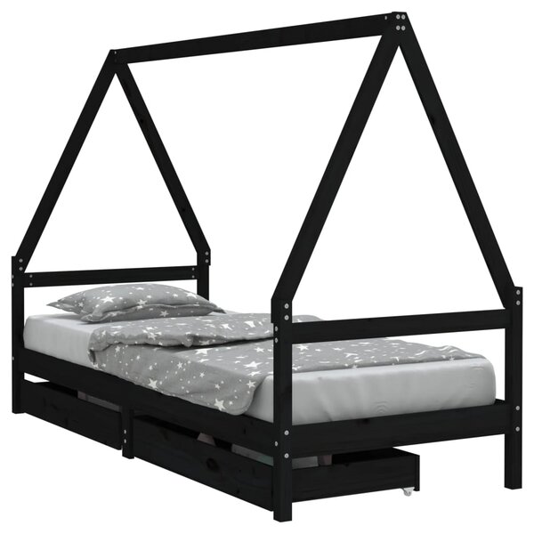 vidaXL Cadre de lit d'enfants tiroirs noir 90x190cm bois de pin massif