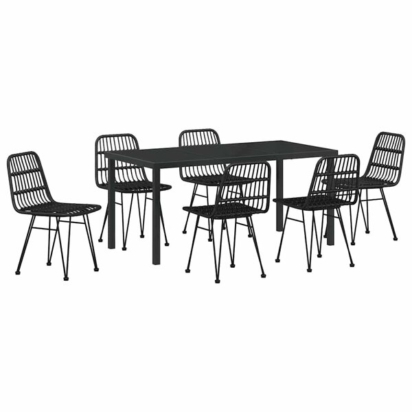 vidaXL Ensemble de salle à manger pour jardin 7 Pièces Noir