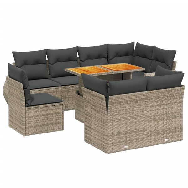 vidaXL Salon de jardin 9 Pièces avec coussins gris résine tressée