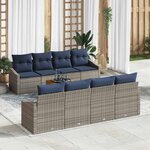vidaXL Ensemble de canapé de jardin 9 Pièces gris et bleu marine