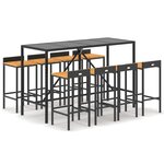 vidaXL Ensemble de bar jardin 9 Pièces noir poly rotin/bois massif acacia