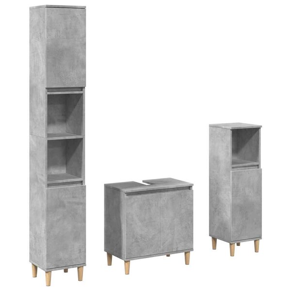 vidaXL Ensemble de meubles de salle de bain 3 Pièces gris béton
