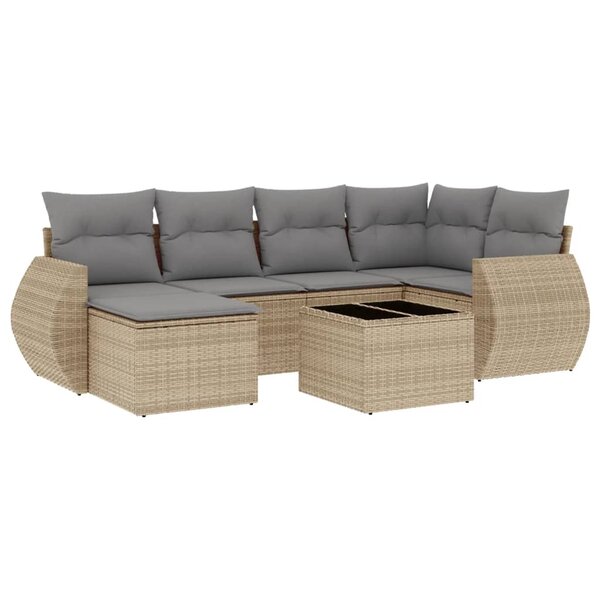 vidaXL Salon de jardin avec coussins 7 Pièces beige résine tressée