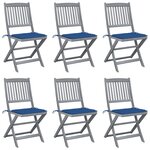 vidaXL Chaises pliables d'extérieur lot de 6 et coussins Bois d'acacia
