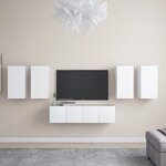 vidaXL Ensemble de meubles TV 6 Pièces Blanc Bois d'ingénierie