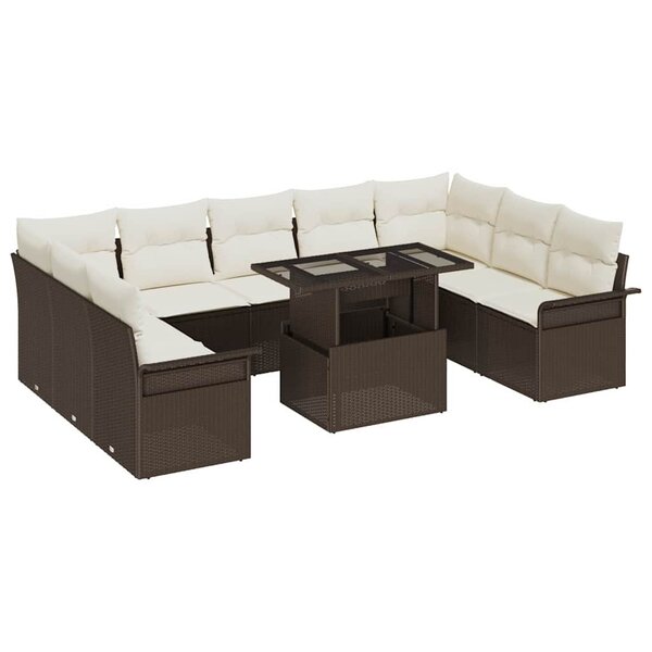 vidaXL Ensemble de canapé de jardin 10 Pièces Marron Poly Rattan
