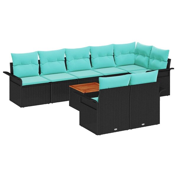 vidaXL Ensemble de canapé de jardin 9 Pièces Noir et turquoise polyrotin