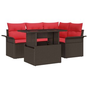 vidaXL Ensemble de canapé de jardin 5 Pièces Marron Poly rotin