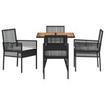 vidaXL Ensemble de Salle à Manger de Jardin 5 Pièces avec Coussins Noir Poly Rattan