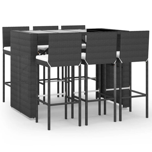 vidaXL Ensemble de bar de jardin 7 Pièces avec coussins noir poly rotin