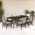 vidaXL Ensemble à manger de jardin et coussins 7 Pièces marron rotin