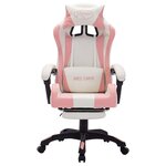 Chaise fauteuil siège pivotante de bureau informatique étude de jeux vidéo avec LED RVB Rose et similicuir rose 02_0024211