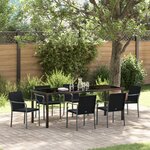 Ensemble de jardin 7 pièces avec coussins en rattan noir