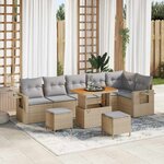 Ensemble Canapé Jardin vidaXL 9 Pièces avec Coussins Beige Poly Rotin Acacia