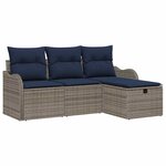 vidaXL Ensemble de canapé de jardin 4 Pièces Gris et marine polyrotin