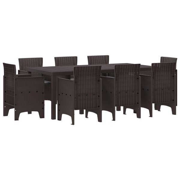 vidaXL Ensemble de salle à manger de jardin 9 pièces avec coussins Marron Poly Rattan