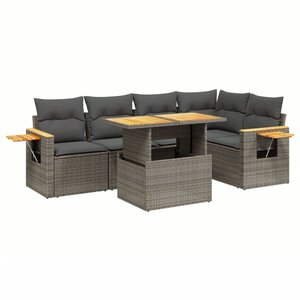 vidaXL Salon de jardin 6 Pièces avec coussins gris résine tressée