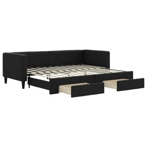 vidaXL Lit de jour avec gigogne et tiroirs sans matelas noir 80x200 cm