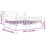 vidaXL Cadre de lit avec tête de lit gris 200x200 cm bois massif