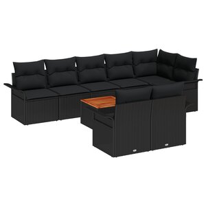 vidaXL Ensemble de canapés de jardin de 9 pièces avec coussins noir poly rotin