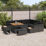 vidaXL Ensemble de canapé de jardin 12 Pièces Noir Poly rotin