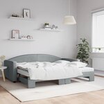 vidaXL Lit de jour avec gigogne et matelas gris clair 90x200 cm tissu