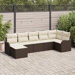 Ensemble de 7 pièces de canapé de jardin avec coussins en poly rattan marron