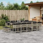 vidaXL Ensemble à manger de jardin et coussins 15 Pièces gris clair rotin