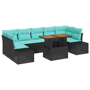 vidaXL Ensemble de salle à manger pour jardin 8 Pièces Noir et Sarcelle