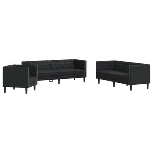 vidaXL Ensemble de canapé Chesterfield 3 Pièces noir similicuir