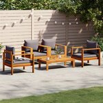 vidaXL Salon de jardin avec coussins 5 Pièces Bois d'acacia solide