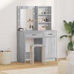 Ensemble de coiffeuse 2 pièces avec LED en bois d'ingénierie Sonoma gris