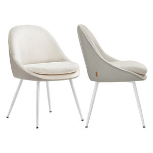 Lot de 2 chaises salle à manger supportant jusqu’à 120 kg coussin rembourré 55 cm d’épaisseur pieds évasés pour bureau salon gris tourterelle et blanc 12_0006218