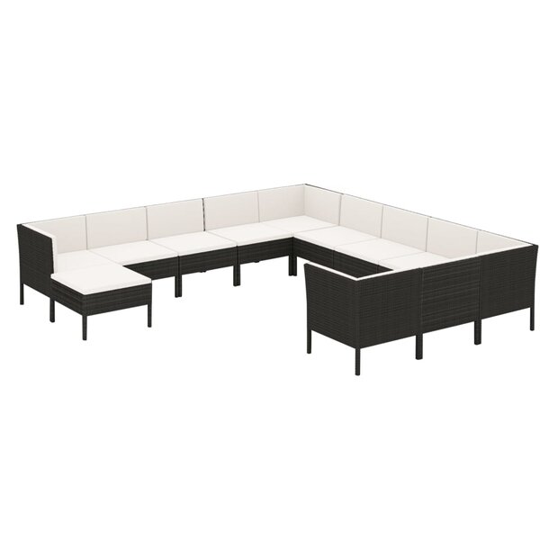 vidaXL Salon de jardin 12 Pièces avec coussins résine tressée noir