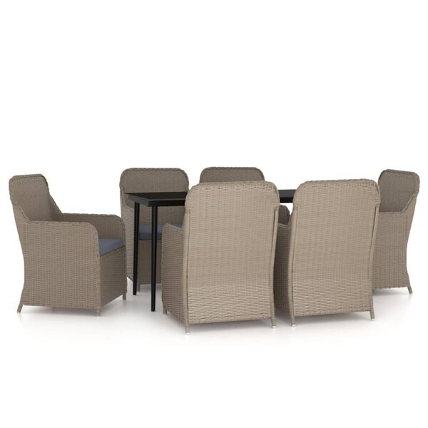 vidaXL Ensemble à manger de jardin et coussins 7 Pièces Marron