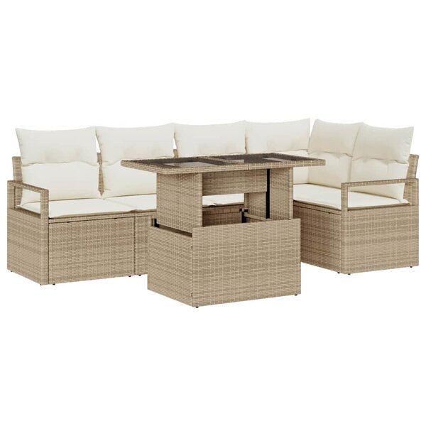 vidaXL Ensemble de canapé de jardin 6 Pièces Beige et crème polyrotin