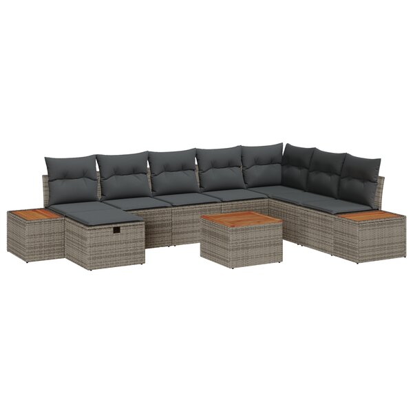 Ensemble canapé jardin 9 pièces vidaXL avec coussins Gris Poly Rotin