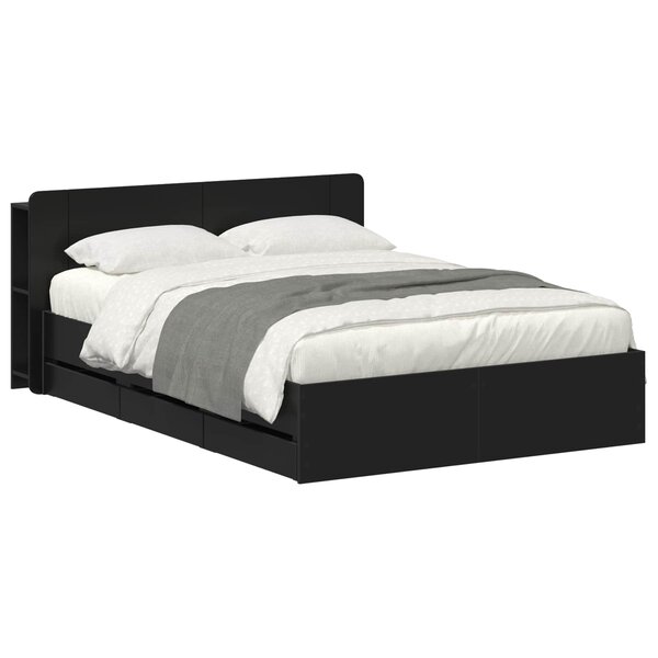 vidaXL Cadre de lit avec rangement Noir 150 x 200 cm Bois d'ingénierie