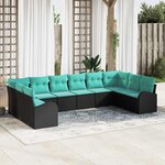 vidaXL Ensemble de canapé de jardin 10 Pièces Noir et turquoise polyrotin