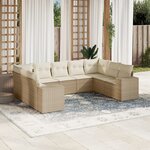 vidaXL Salon de jardin avec coussins 9 Pièces beige résine tressée