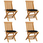 vidaXL Chaises de jardin et coussins noir lot de 4 Bois de teck massif