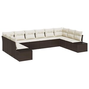 vidaXL Ensemble de canapé de jardin 10 Pièces Marron et crème Poly Rattan