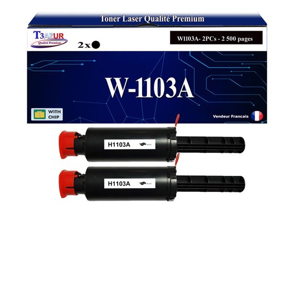 T3AZUR -2xToners compatibles avec HP W1103A (103A) pour HP Neverstop Laser 1000a  1000n  1000w  MFP 1200a  1200n  1200nw  1200w