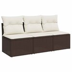 vidaXL Canapé de jardin avec coussins 3 places brun résine tressée