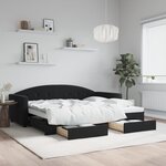 vidaXL Lit de jour avec gigogne et tiroirs sans matelas noir 90x200 cm