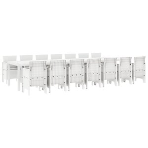 Ensemble de salle à manger de jardin de 15 pièces avec coussins en poly rotin blanc
