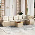 vidaXL Salon de jardin avec coussins 7 Pièces beige résine tressée