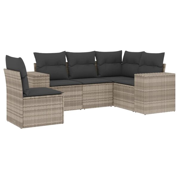 vidaXL Salon de jardin 5 Pièces avec coussins gris clair résine tressée