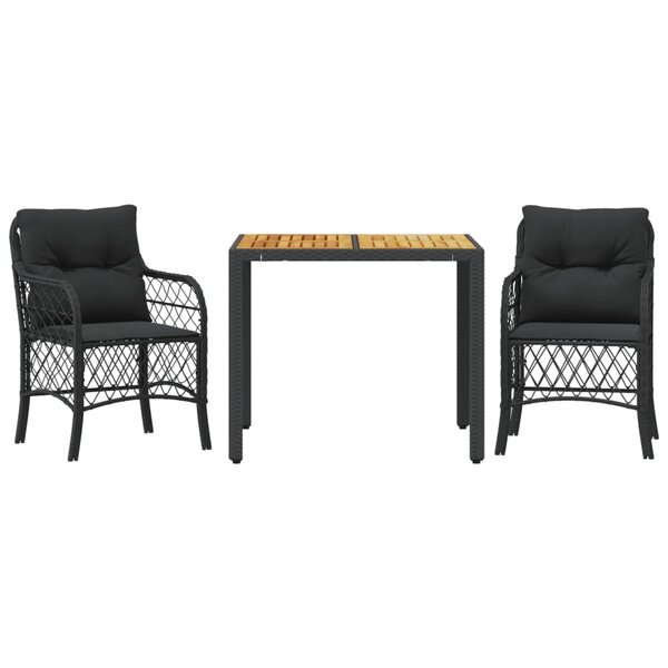 vidaXL Ensemble de bistro 3 Pièces avec coussins noir résine tressée